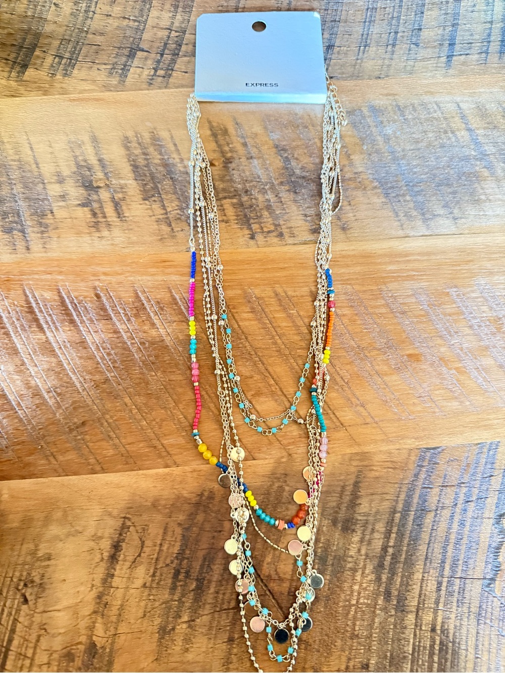 Express Multicolor Layered Beaded Coin Necklace - Gold Chains